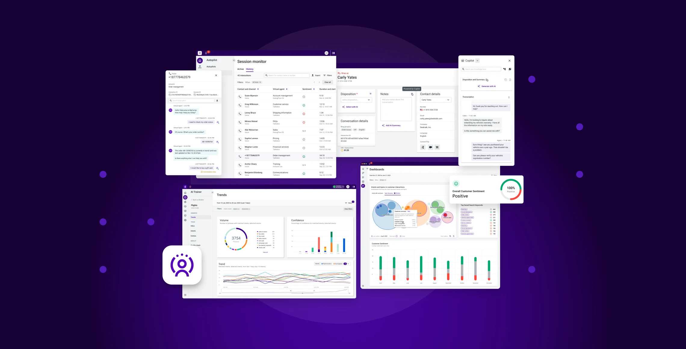 interface images of Talkdesk Ascend Connect. a platform that brings generative AI to on-premises contact centers