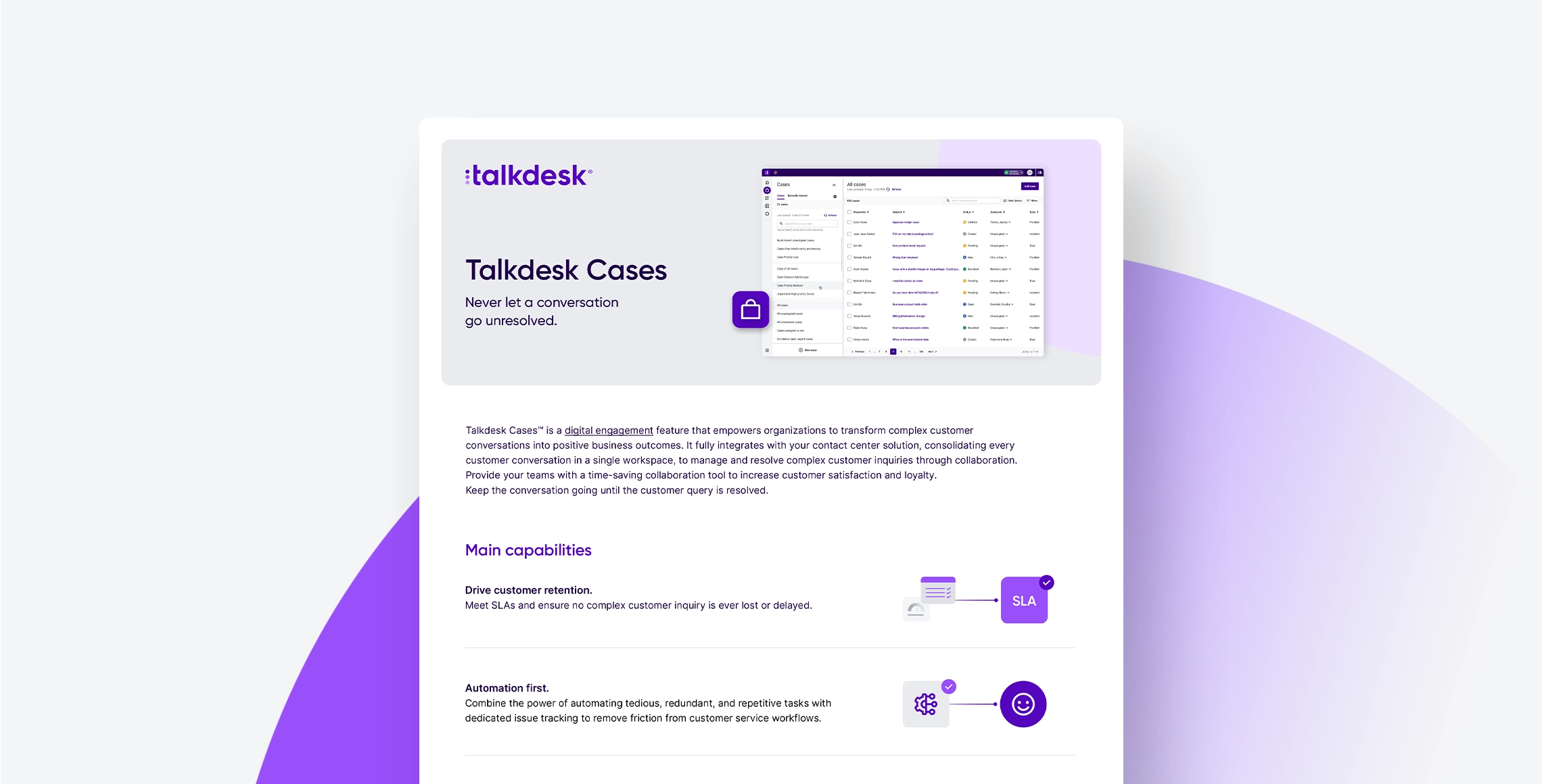 Talkdesk Cases Datasheet