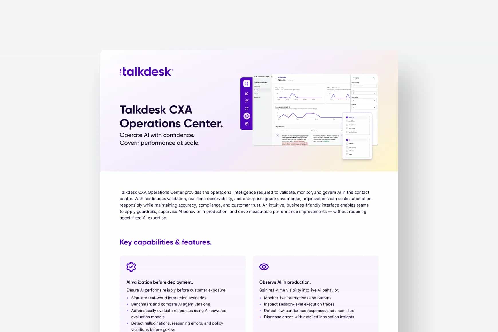 Centro de Operações CXA da Talkdesk